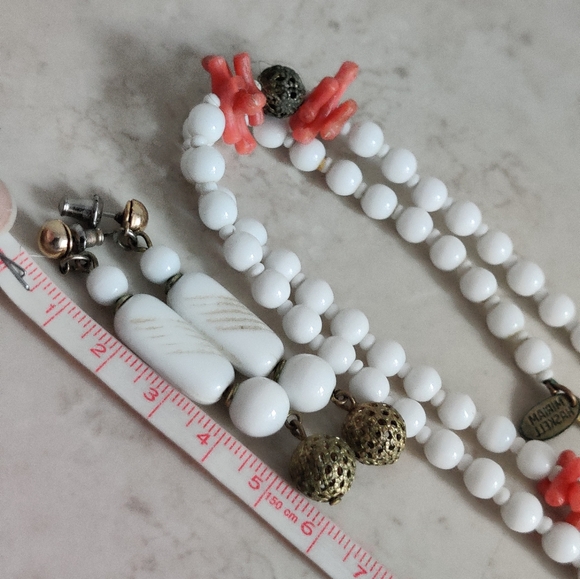 Miriam Haskell Milk Glass & Faux Corals Set - Picture 5 of 16